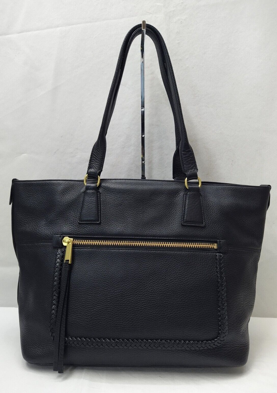 Cole Haan Black Leather Double Handles Zipper Large Tote Bag